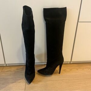 Saint Laurent Suede Black Over the Knee Boots